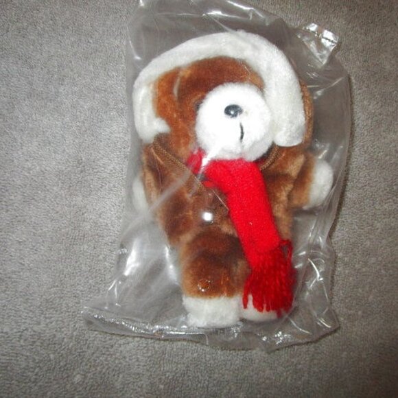 1984 Vtg Avon Dog Christmas Ornament Plush With Clothes Parka & Scarf NEW - Picture 1 of 8